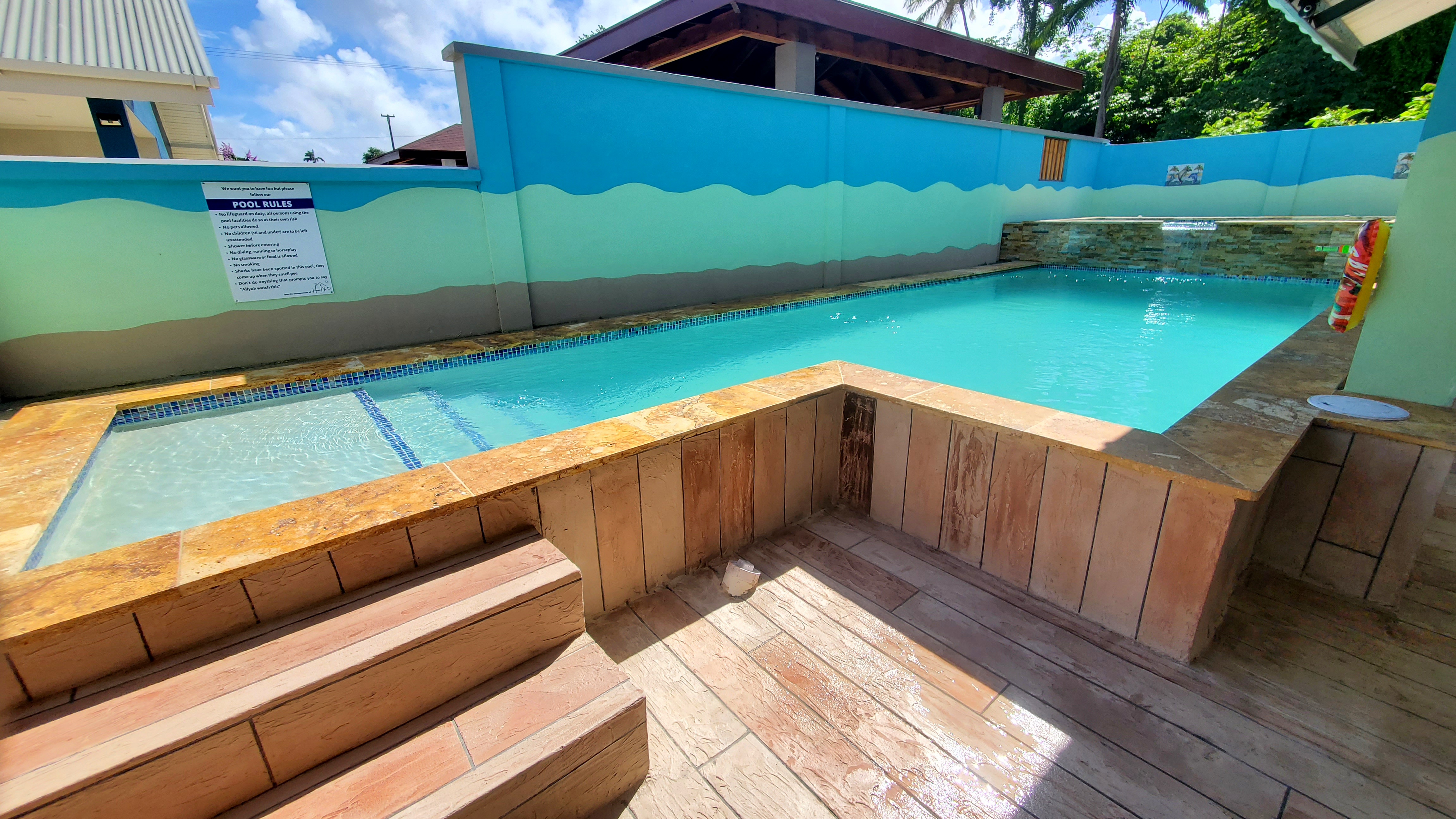 Private salt water pool and raised spa
